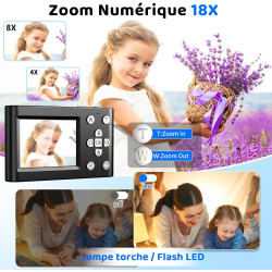 CHAKEYAKE Appareil Photo Numérique, 4K 64MP Appareil Photo, Carte 32 Go, écran LCD 2,4", Zoom Numérique 18x, Autofocus, Portable