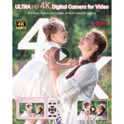 Appareil Photo Numérique Vidéo 4K avec Écran 3" Abattable 180° pour Vlog, Ponovo Appareil Photo 64MP Autofocus avec 32GB, Zoom 1
