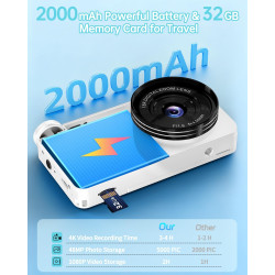 Appareil Photo Numérique 4K Digital 64MP Autofocus, Ponovo Appareil Photo Compact 32GB avec Écran 3" Abattable 180° Digital Came