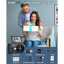 Appareil Photo Numérique 4K 64MP Autofocus Camera pour Vlog Voyage avec Écran 3" Abattable 180° Digital Camera, Ponovo Appareil 