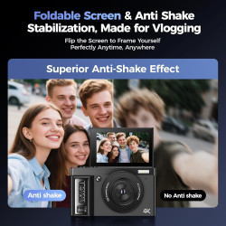 Appareil Photo Numérique 4K Digital: 64MP Appareils Numérique avec Écran Rabattable 180° - Camera pour Vlog avec Carte 32GB - po
