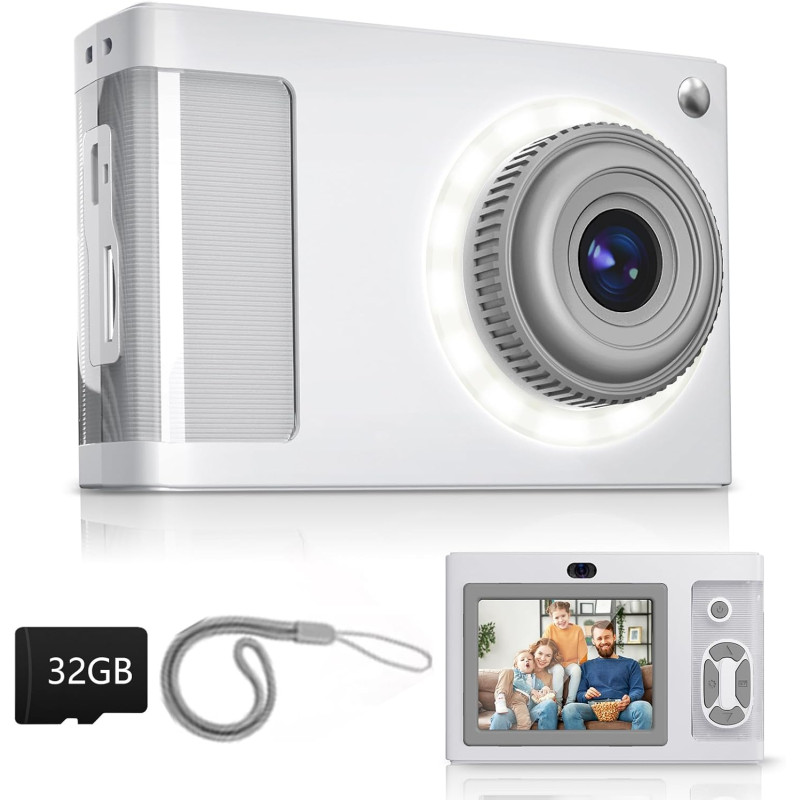 ARNSSIEN Appareil Photo Numérique, Appareil Photo Enfant 1080P Vintage,écran 2.4IPS avec 16 LED de remplissage,cadeau d'annivers