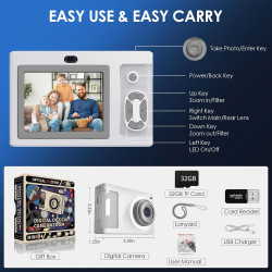 ARNSSIEN Appareil Photo Numérique, Appareil Photo Enfant 1080P Vintage,écran 2.4IPS avec 16 LED de remplissage,cadeau d'annivers