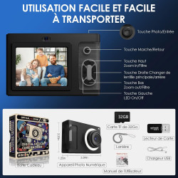 ARNSSIEN Appareil Photo Numérique, Appareil Photo Enfant 1080P Vintage,écran 2.4IPS avec 16 LED de remplissage,cadeau d'annivers