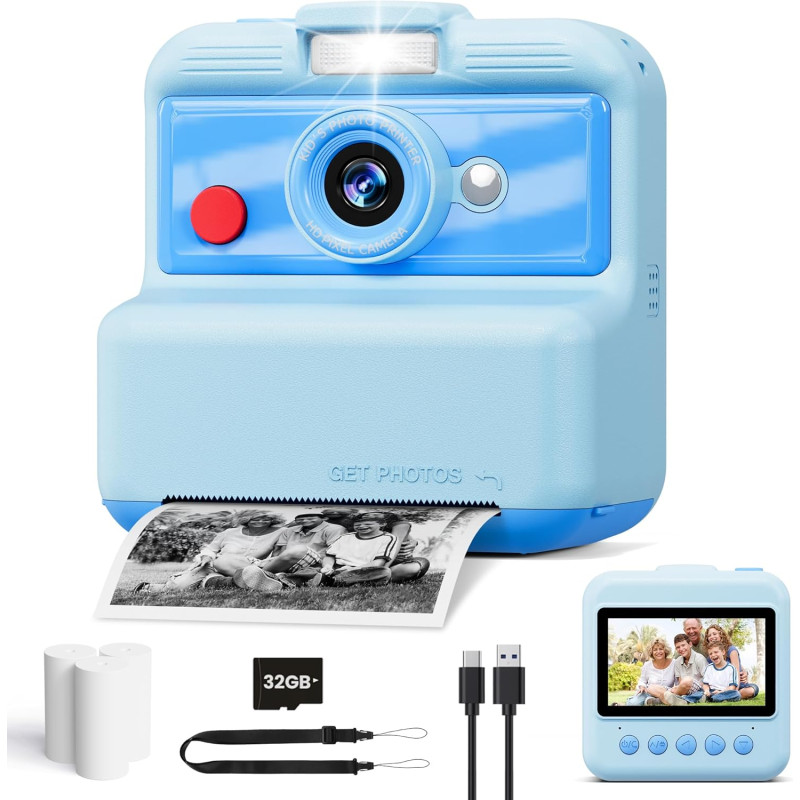CAMCLID Appareil Photo Instantané Enfants, 3,0 Pouces Appareil Photo Numérique Enfant, 48MP/2,5K UHD Appareil Photo Enfant avec 