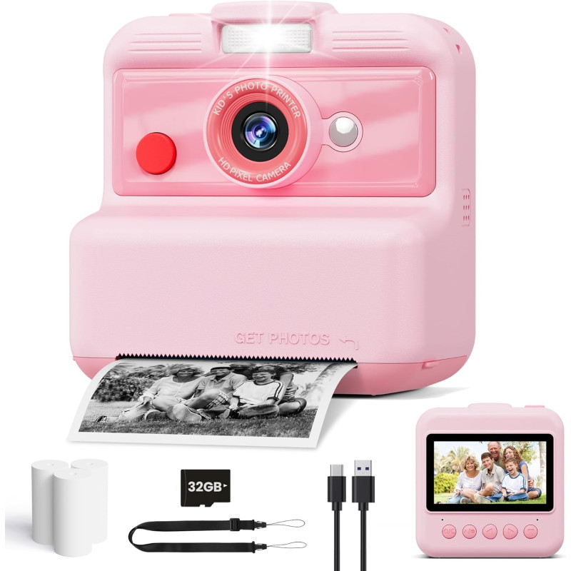 CAMCLID Appareil Photo Instantané Enfants, 3,0 Pouces Appareil Photo Numérique Enfant, 48MP/2,5K UHD Appareil Photo Enfant avec 