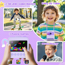 CAMCLID Appareil Photo Instantané Enfants, 3,0 Pouces Appareil Photo Numérique Enfant, 48MP/2,5K UHD Appareil Photo Enfant avec 