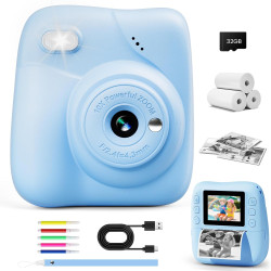 CAMCLID Appareil Photo Instantané Enfants, 1080P HD Appareil Photo Numérique Enfant avec Carte de 32GB & 3 Rouleaux de Papier d'