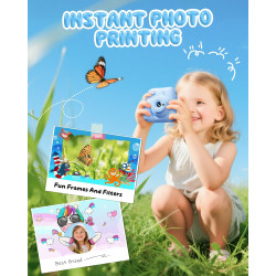 CAMCLID Appareil Photo Instantané Enfants, 1080P HD Appareil Photo Numérique Enfant avec Carte de 32GB & 3 Rouleaux de Papier d'