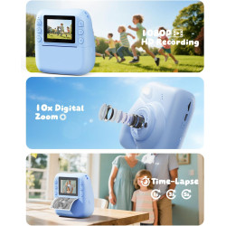 CAMCLID Appareil Photo Instantané Enfants, 1080P HD Appareil Photo Numérique Enfant avec Carte de 32GB & 3 Rouleaux de Papier d'