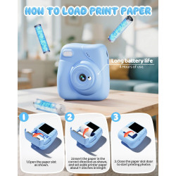 CAMCLID Appareil Photo Instantané Enfants, 1080P HD Appareil Photo Numérique Enfant avec Carte de 32GB & 3 Rouleaux de Papier d'