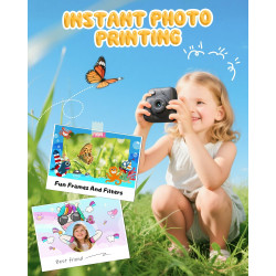 CAMCLID Appareil Photo Instantané Enfants, 1080P HD Appareil Photo Numérique Enfant avec Carte de 32GB & 3 Rouleaux de Papier d'