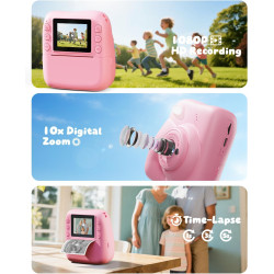 CAMCLID Appareil Photo Instantané Enfants, 1080P HD Appareil Photo Numérique Enfant avec Carte de 32GB & 3 Rouleaux de Papier d'