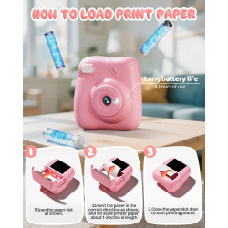 CAMCLID Appareil Photo Instantané Enfants, 1080P HD Appareil Photo Numérique Enfant avec Carte de 32GB & 3 Rouleaux de Papier d'