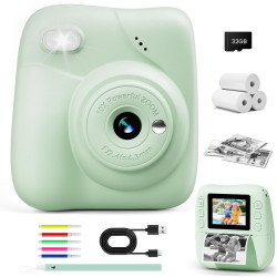 CAMCLID Appareil Photo Instantané Enfants, 1080P HD Appareil Photo Numérique Enfant avec Carte de 32GB & 3 Rouleaux de Papier d'