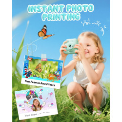 CAMCLID Appareil Photo Instantané Enfants, 1080P HD Appareil Photo Numérique Enfant avec Carte de 32GB & 3 Rouleaux de Papier d'