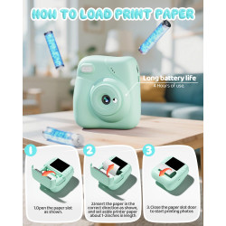 CAMCLID Appareil Photo Instantané Enfants, 1080P HD Appareil Photo Numérique Enfant avec Carte de 32GB & 3 Rouleaux de Papier d'