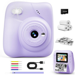 CAMCLID Appareil Photo Instantané Enfants, 1080P HD Appareil Photo Numérique Enfant avec Carte de 32GB & 3 Rouleaux de Papier d'