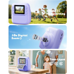CAMCLID Appareil Photo Instantané Enfants, 1080P HD Appareil Photo Numérique Enfant avec Carte de 32GB & 3 Rouleaux de Papier d'
