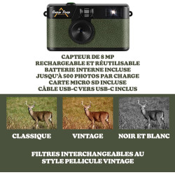 Camp Snap Appareil Photo Numérique,8MP Style Argentique Vintage, sans Écran et Format Compact,Stockage 2000+ Photos,Rechargeable