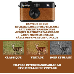 Camp Snap Appareil Photo numérique Compact sans écran - mémoire pour 2000 Photos - 8M Pixels - Batterie Rechargeable - Vintage -