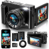 Appareil Photo Numérique 4K avec WiFi 64MP Appareil Photo Compact, Écran 3" 180° Orientable, Cartes de 32 Go, 2 Batteries, Zoom 