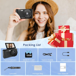 Appareil Photo Numérique 4K 64MP, Wevoor Digital Appareils Numérique Compact 32GB avec Écran Rabattable 180°, 18x Zoom Numérique