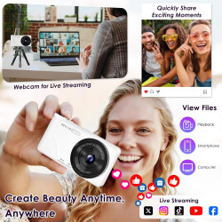 Appareil Photo Numérique 4K 64MP, Wevoor Digital Appareils Numérique Compact 32GB avec Écran Rabattable 180°, 18x Zoom Numérique