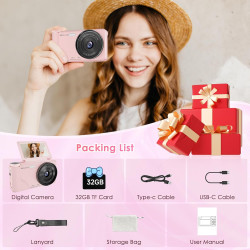 Appareil Photo Numérique 4K 64MP, Wevoor Digital Appareils Numérique Compact 32GB avec Écran Rabattable 180°, 18x Zoom Numérique