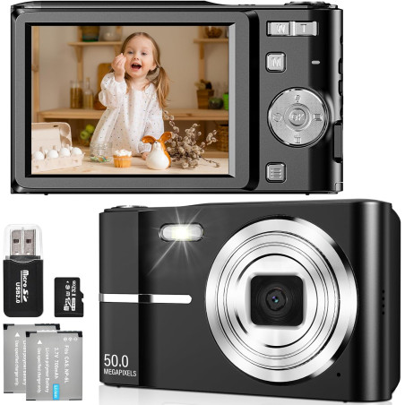 Appareil Photo Numérique 50MP 1080P FHD Compact Caméra avec Mise au Point Automatique Digital Camera avec Zoom Numérique 16X Car