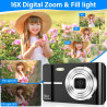 Appareil Photo Numérique 50MP 1080P FHD Compact Caméra avec Mise au Point Automatique Digital Camera avec Zoom Numérique 16X Car