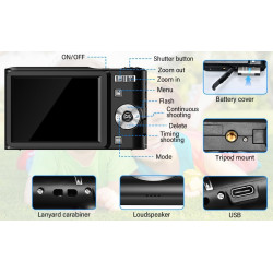 Appareil Photo Numérique 50MP 1080P FHD Compact Caméra avec Mise au Point Automatique Digital Camera avec Zoom Numérique 16X Car