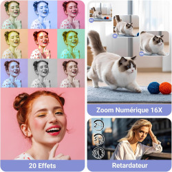 Appareil Photo Numérique avec WiFi 4K 64MP, WiFi Appareil Photo Compact avec Écran Rotatif 3” 180°, Zoom Numérique 16X, Autofocu