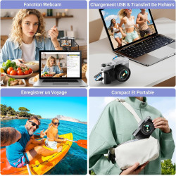 Appareil Photo Numérique avec WiFi 4K 64MP, WiFi Appareil Photo Compact avec Écran Rotatif 3” 180°, Zoom Numérique 16X, Autofocu