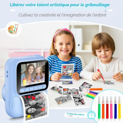 Appareil Photo Instantané Enfants,1080P Appareil Photo Enfant avec 5 Rouleaux de Papier,Carte 32GB et Stylos de Couleur,Appareil