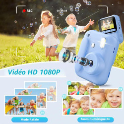 Appareil Photo Instantané Enfants,1080P Appareil Photo Enfant avec 5 Rouleaux de Papier,Carte 32GB et Stylos de Couleur,Appareil