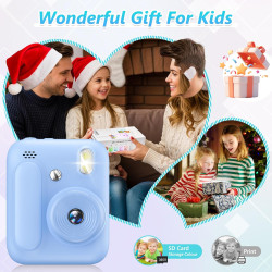 Appareil Photo Instantané Enfants,1080P Appareil Photo Enfant avec 5 Rouleaux de Papier,Carte 32GB et Stylos de Couleur,Appareil