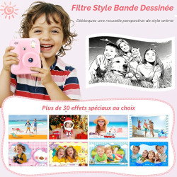 Appareil Photo Instantané Enfants,1080P Appareil Photo Enfant avec 5 Rouleaux de Papier,Carte 32GB et Stylos de Couleur,Appareil