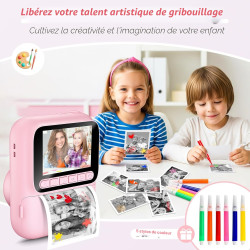 Appareil Photo Instantané Enfants,1080P Appareil Photo Enfant avec 5 Rouleaux de Papier,Carte 32GB et Stylos de Couleur,Appareil
