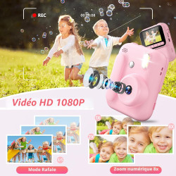 Appareil Photo Instantané Enfants,1080P Appareil Photo Enfant avec 5 Rouleaux de Papier,Carte 32GB et Stylos de Couleur,Appareil