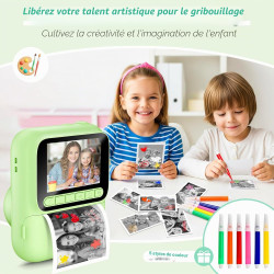 Appareil Photo Instantané Enfants,1080P Appareil Photo Enfant avec 5 Rouleaux de Papier,Carte 32GB et Stylos de Couleur,Appareil
