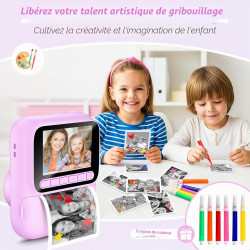 Appareil Photo Instantané Enfants,1080P Appareil Photo Enfant avec 5 Rouleaux de Papier,Carte 32GB et Stylos de Couleur,Appareil