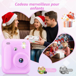 Appareil Photo Instantané Enfants,1080P Appareil Photo Enfant avec 5 Rouleaux de Papier,Carte 32GB et Stylos de Couleur,Appareil