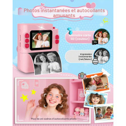 Appareil Photo Instantané Enfants, 1080P Appareil Photo Numérique Enfant & Caméra Vidéo avec Carte de 32GB & Papier d'impression