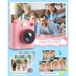 Appareil Photo Instantané Enfants, 1080P Appareil Photo Numérique Enfant & Caméra Vidéo avec Carte de 32GB & Papier d'impression