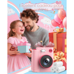 Appareil Photo Instantané Enfants, 1080P Appareil Photo Numérique Enfant & Caméra Vidéo avec Carte de 32GB & Papier d'impression