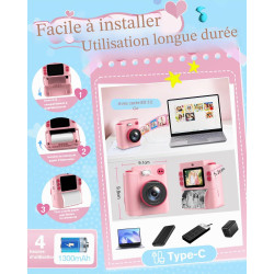 Appareil Photo Instantané Enfants, 1080P Appareil Photo Numérique Enfant & Caméra Vidéo avec Carte de 32GB & Papier d'impression