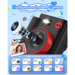 Appareil Photo Instantané Enfants, 1080P Appareil Photo Numérique Enfant & Caméra Vidéo avec Carte de 32GB & Papier d'impression