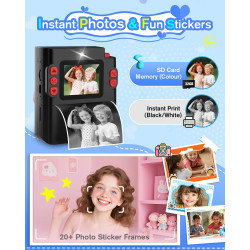 Appareil Photo Instantané Enfants, 1080P Appareil Photo Numérique Enfant & Caméra Vidéo avec Carte de 32GB & Papier d'impression