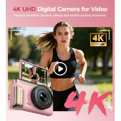 Appareil Photo Numérique 4K Digital: 64MP Appareil Photo Compact pour Vidéo avec Écran 3" Abattable 180° Digital Camera Zoom 16X